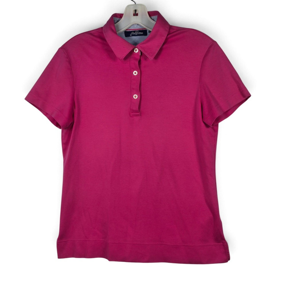 Jack Nicklaus Polo Shirt Womens M Pink Short Sleeve Cotton Collared Golf Top EUC